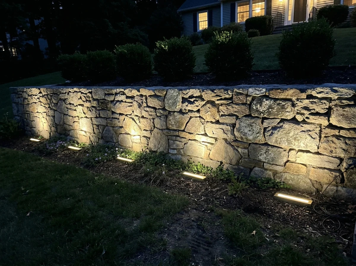 Stone wall landscape lighting
